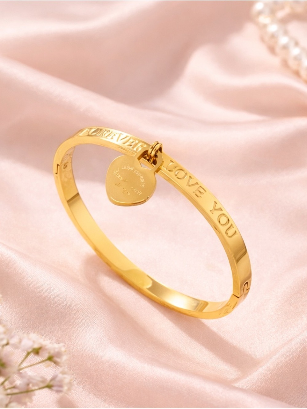 Gold Love Bracelet – Minimal Elegant Blush Aesthetic, Romantic Gift Jewelry